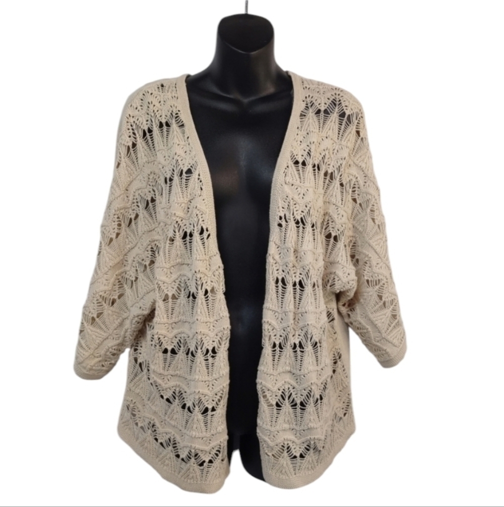 Fashion Bug Women's Cream White Knit Half Sleeve Cardigan Size L